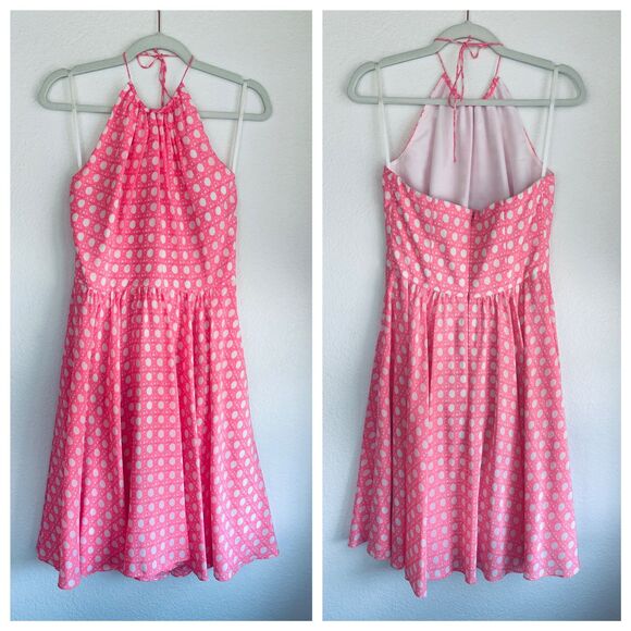 Vineyard Vines Women's 100% Silk Caning Print Halter Dress in Pink - Size 4 - Picture 13 of 13